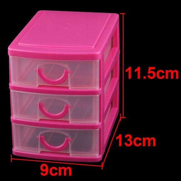 Plastic Home Dresser 3 Layers Trinket Cosmetic Holder Desk Storage Box Fuchsia - Picture 2 of 4